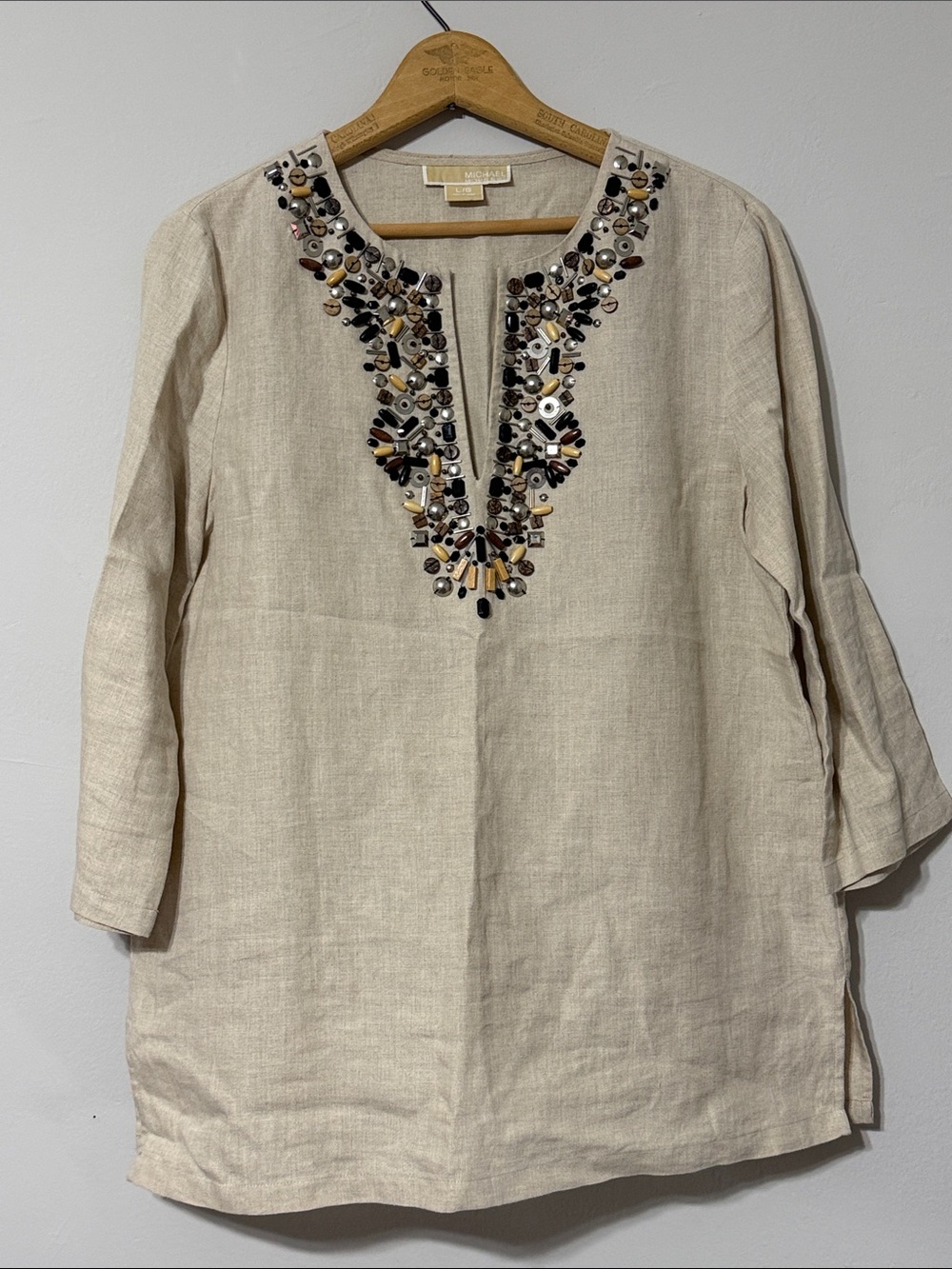 Michael Kors Embellished Cream Linen Tunic Top